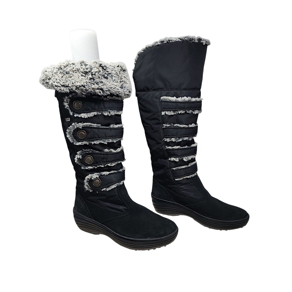 Pajar Winter Boots 40 US 9 Maureen Black Faux Fur Suede Rear Zip Knee High Wedge